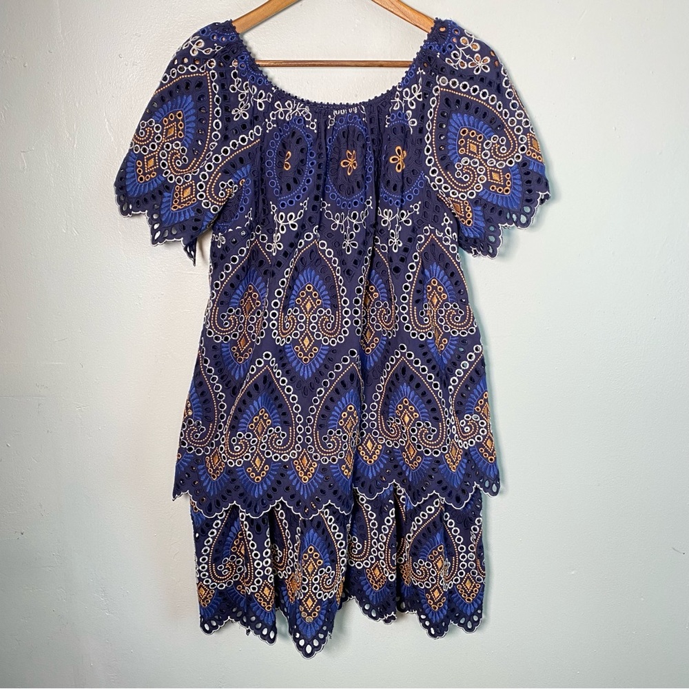 Anthropologie Blue and Orange Midi Dress